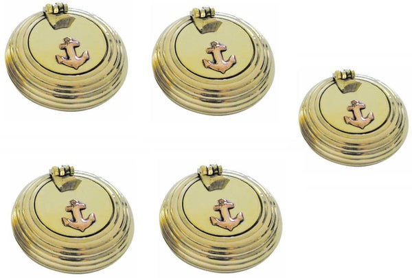 5 Stück- maritimer Taschen- Aschenbecher - Messing- geriffelt und Ankermotiv 5 cm - maritime-deco