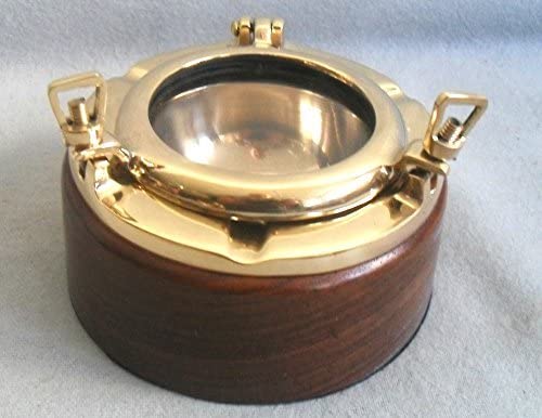 maritimer Aschenbecher Bullauge aus Messing und Holz- 660 g - maritime-deco