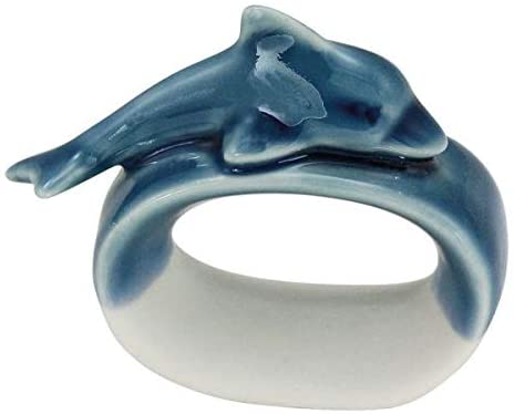 Serviettenring- glasiert- maritim- Delphin- blau/weiß+ 20 Servietten maritim - maritime-deco