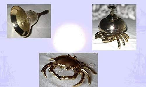 Geschenkeset- Große Handglocke, Tresenglocke und Aschenbecher in Krabbenform- Messing - maritime-deco