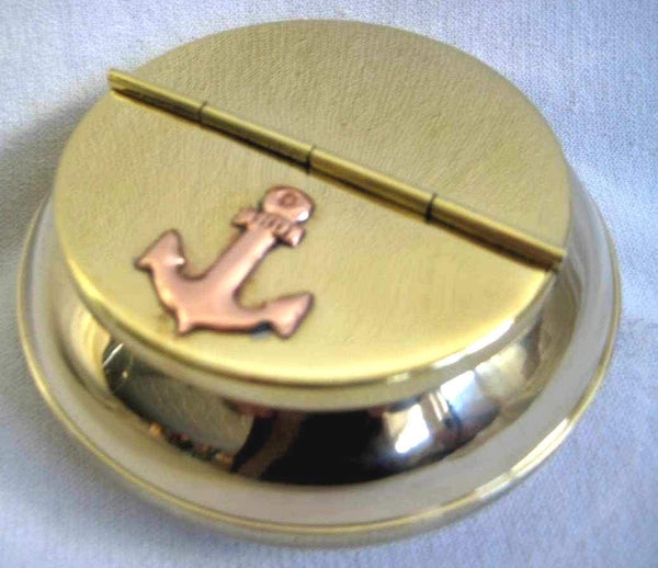 maritimer Aschenbecher - Messing - mit Ankermotiv auf Deckel 10 cm - maritime-deco