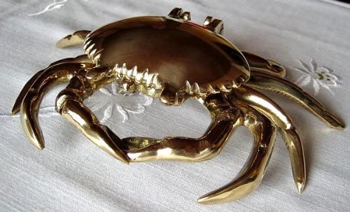 Geschenkeset- Große Handglocke, Tresenglocke und Aschenbecher in Krabbenform- Messing - maritime-deco