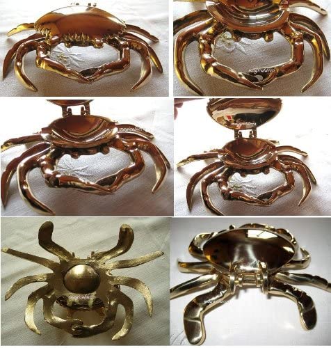 Geschenkeset- Große Handglocke, Tresenglocke und Aschenbecher in Krabbenform- Messing - maritime-deco
