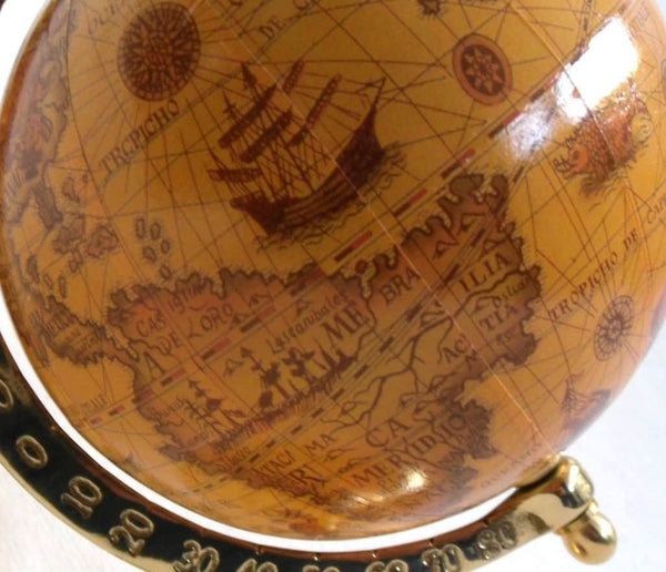 Kleiner Globus im Antikstil mit Fuß aus Messing H 23 cm- Anlaufschutz -kein polieren - maritime-deco