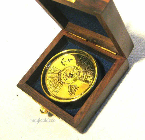 Calendario de 50 años-calendario anual-calendario perpetuo-latón en caja de madera 