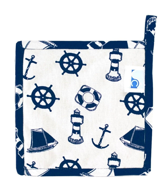 Maritim- 2er Set Topflappen - gute Wärmeisolierung- Anker, Steuerrad- beidseitig, Baumwolle