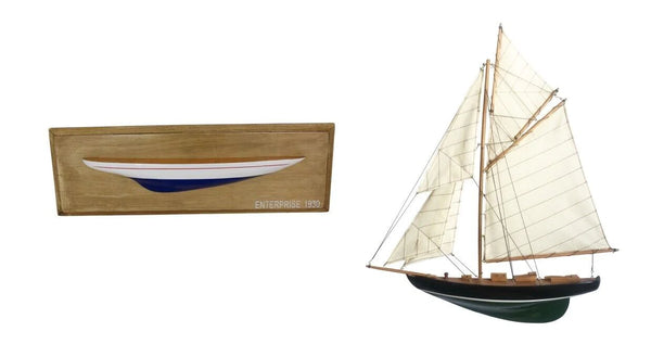 Medio tablero de 37,5 cm modelo sobre tabla de madera + modelo de barco yate 62 cm 