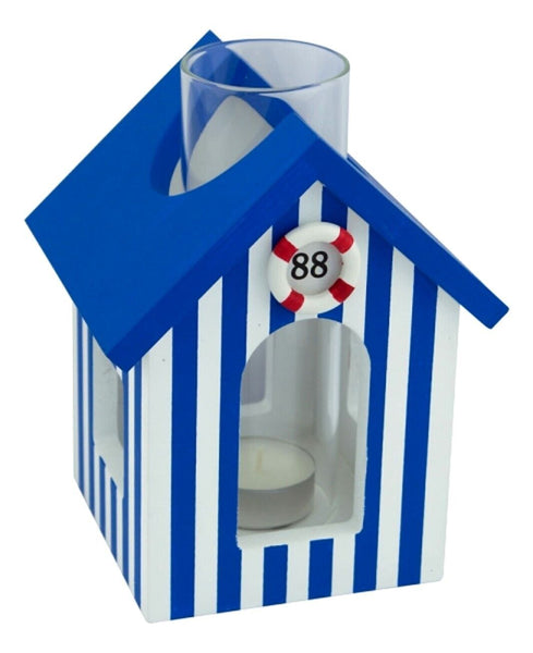 2x portavelas de cabaña de playa de madera 