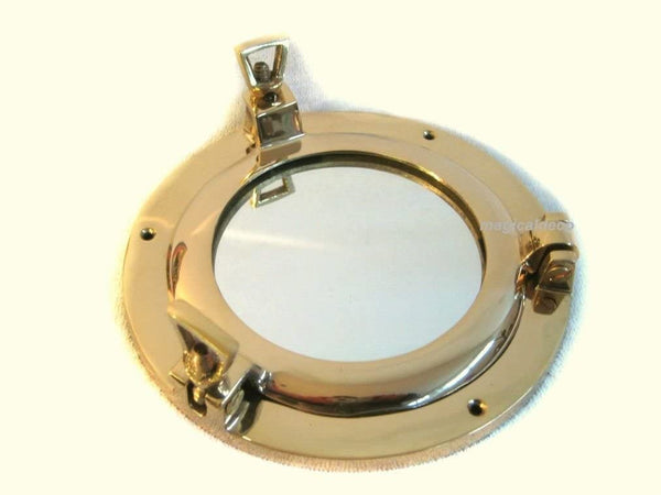 Pequeño espejo de ojo de buey de latón que se puede abrir - ventana de 14,5 cm 