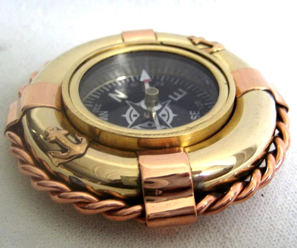 Kompass im Rettungsring- Messing/Kupfer Durchmesser 65 mm