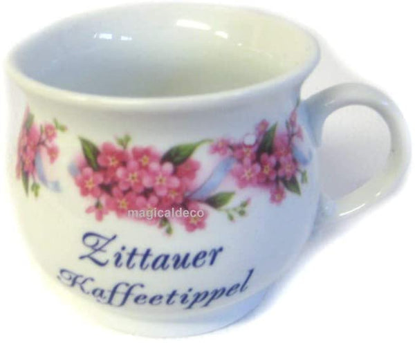 Porzellan- Tasse, Kaffeepott, Kugelbecher- Zittauer Kaffeetippel- rosa Blumen