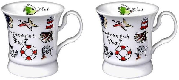 2 Stück- Porzellan- Tasse, Kaffeehaferl, Becher - Langeooger Pott - maritim -deutsches Produktdesign - maritime-deco