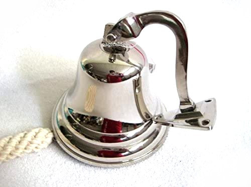 Schöne Schiffsglocke aus Messing, vernickelt mit Halterung und Bändsel
