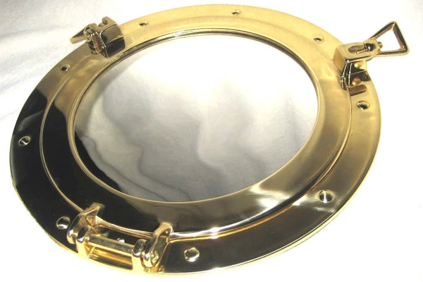 40 cm - Espejo de ojo de buey macizo que se puede abrir - de latón y vidrio - decoración marítima 