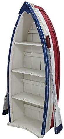 Estantería desgastada grande en forma de barco con remos, madera pintada, 75 cm 
