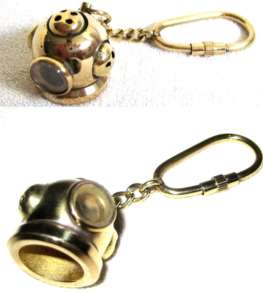 2X llavero campana de buceo - 41g latón macizo L 9 cm - mosquetón 