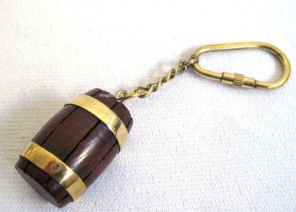 2X llavero/anillo - marítimo- madera, latón- mosquetón- diseño de barril 