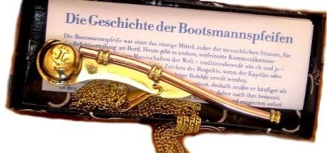 Señal noble/silbato de contramaestre de cobre, incluida historia e instrucciones. 