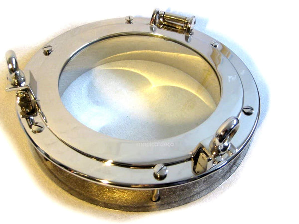 Ventana de ojo de buey - ojo de buey simple - ventana de barco - latón, niquelado - 30 cm 