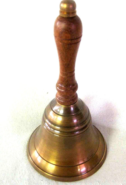 Mostrador/mesa habitual/campana de hotel - latón antiguo, bruñido - resistente al deslustre con mango de madera 16,5 cm 