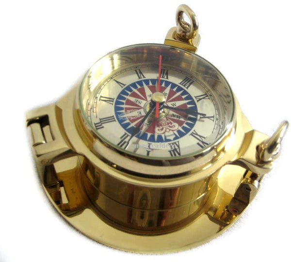Reloj macizo y pesado con forma de ojo de buey - latón - diámetro 18 cm - náutico 