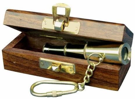 2 llaveros telescópicos en caja decorativa de madera. 