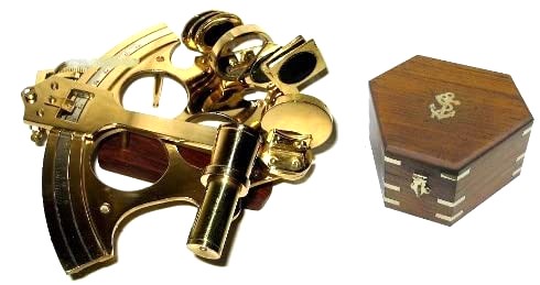 Sextante grande con micro ajuste 21 cm + caja de madera 25 cm 