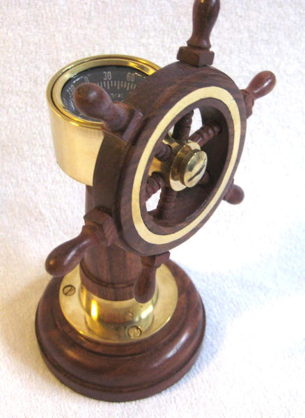 Soporte para barco - soporte para barco - volante y brújula de madera y latón 