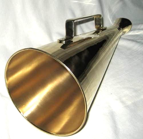 Megáfono grande de latón - 34 cm - funda para susurro, boquilla 