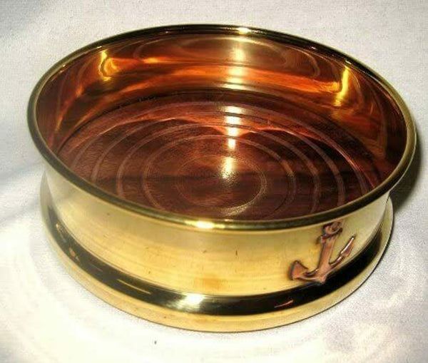 Flaschenpulli - blau/weiß mit Mütze+Untersetzer Flaschen aus Messing/Holz-Segler