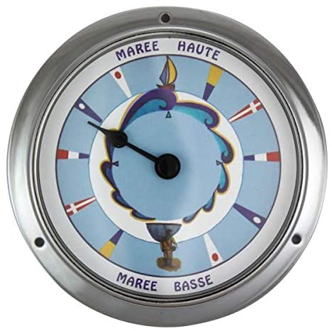 Reloj de marea ligero - en forma de ojo de buey - esfera de bandera - niquelado - diámetro 11,5 cm - reloj de marea 