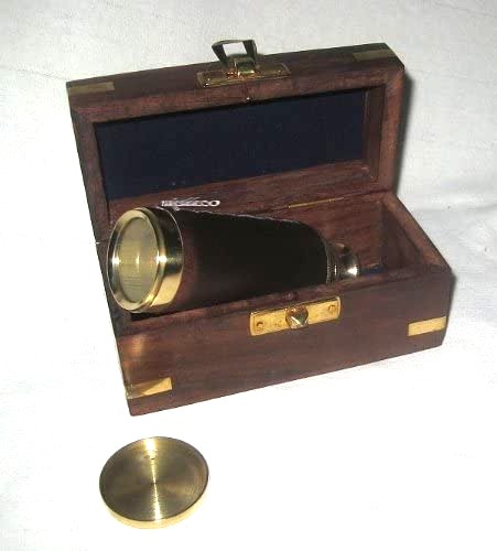 Teleskop in Holzbox Messing mit Lederummantelung- 40 cm