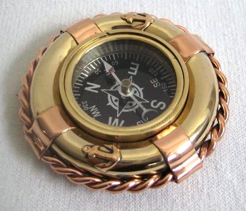 Kompass im Rettungsring- Messing/Kupfer Durchmesser 65 mm