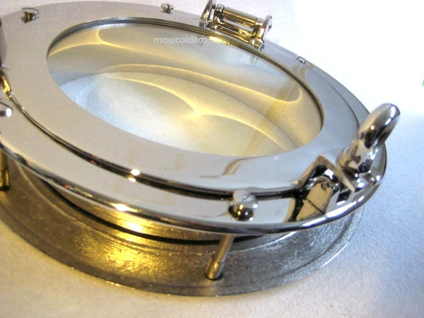 Ojo de buey macizo para abrir - ventana - ventana para barco - latón, niquelado - 30 cm 