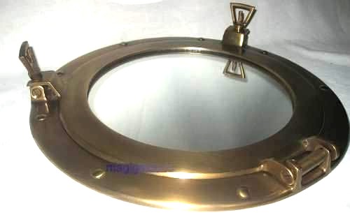 Espejo de ojo de buey de latón antiguo - resistente al deslustre - SIN pulido 
