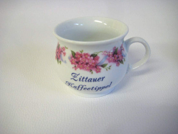 Porzellan- Tasse, Kaffeepott, Kugelbecher- Zittauer Kaffeetippel- rosa Blumen