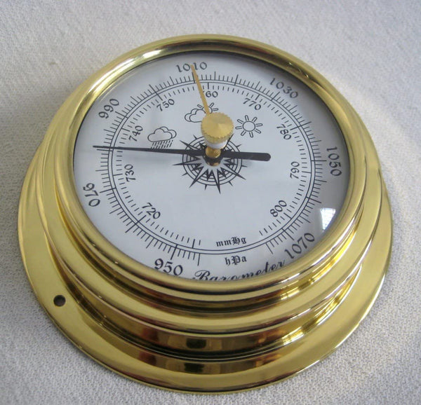 Barómetro pequeño y ligero en forma de ojo de buey, de latón, 78 g, 10 cm de diámetro 