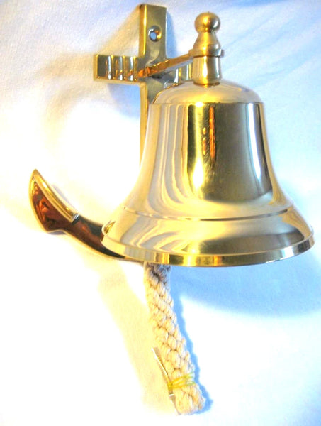 Große Schiffsglocke aus Messing mit Halterung und Bändsel - Gewicht 620 g