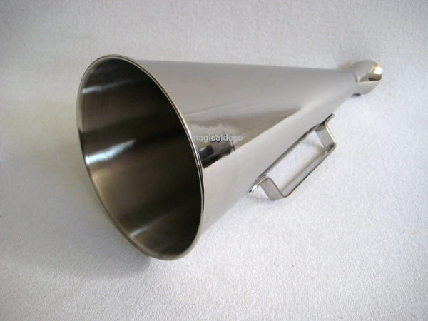 Megáfono grande de latón - niquelado - 34 cm - funda para susurros, boquilla 