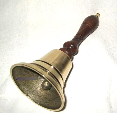Campana de mano estable, campana de barra de latón con mango de madera, altura 22 cm - sonido fuerte 
