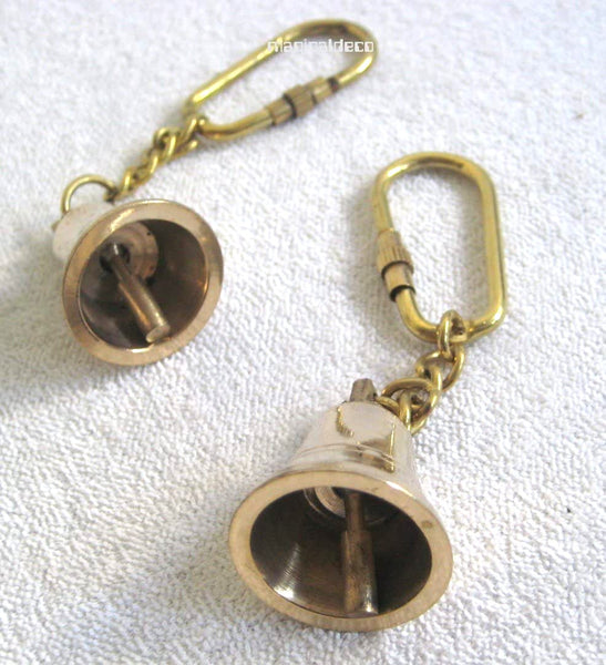 2X Schlüsselanhänger- Glocke- massiv Messing- Karabiner