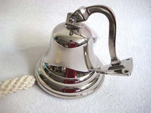 Schöne Schiffsglocke aus Messing, vernickelt mit Halterung und Bändsel
