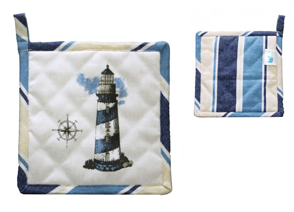 Maritim- 2er Set Topflappen - gute Wärmeisolierung- Leuchtturm, Baumwolle