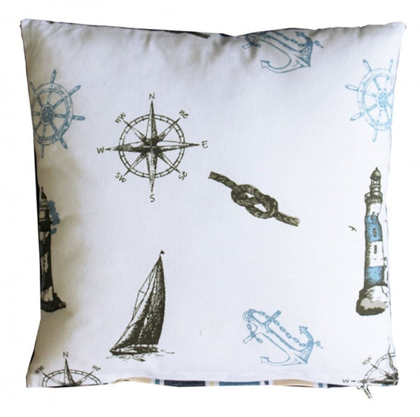 Kissenbezug mit Füllung- Leuchtturm, Schiff, Windrose- Baumwolle