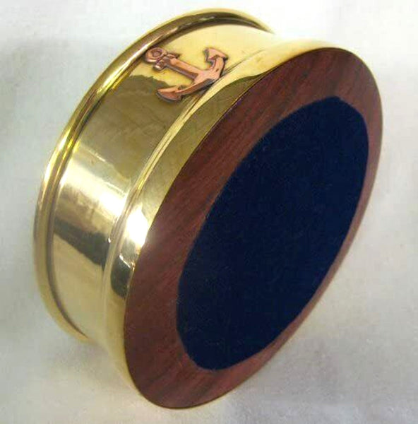 Flaschenpulli mit Mütze+ Untersetzer Flaschen aus Messing/Holz - Motiv Anker