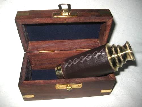 Teleskop in Holzbox Messing mit Lederummantelung- 40 cm