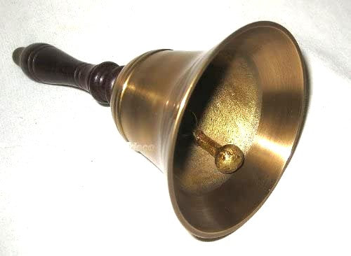 Mostrador/mesa habitual/campana de hotel - latón antiguo, bruñido - resistente al deslustre con mango de madera 16,5 cm 