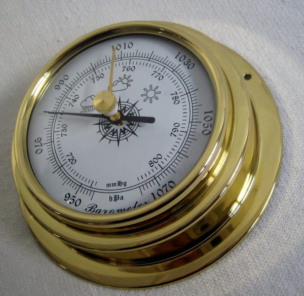 Barómetro pequeño y ligero en forma de ojo de buey, de latón, 78 g, 10 cm de diámetro 