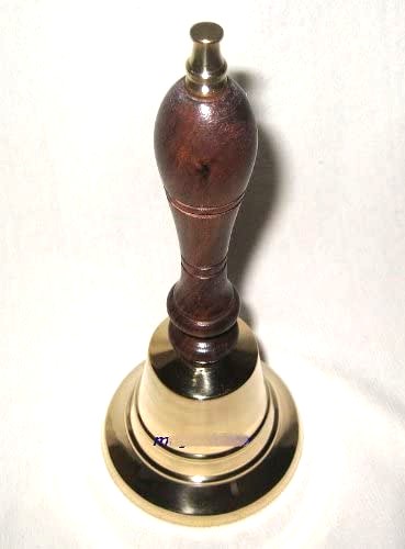 Campana de mano estable, campana de barra de latón con mango de madera, altura 18 cm - sonido fuerte 