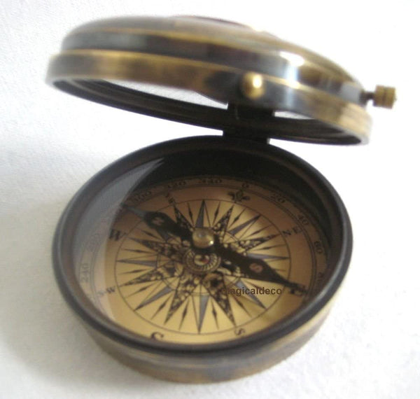 Rosa de los vientos maciza con reloj + signo del zodíaco en diseño antiguo - latón bruñido - protección contra el deslustre G: 300 g 